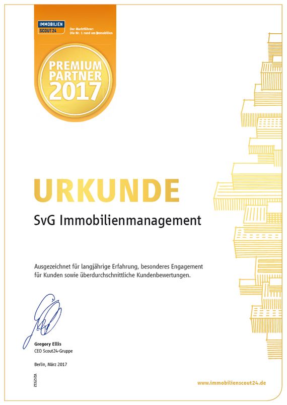 ImmobilienScout24 Premium Partner Urkunde 2017